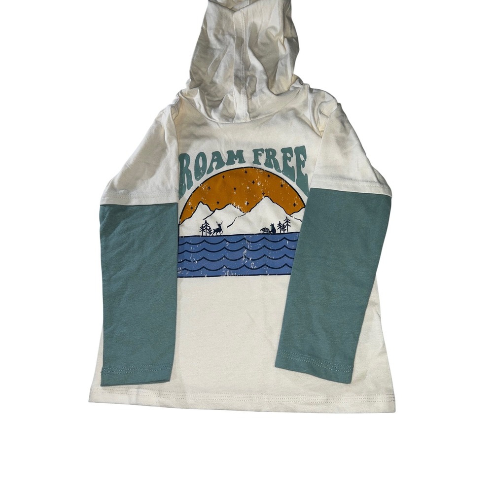 Garanimals Boys Roam Free Mountain Graphic Hooded Sweater Cream Blue 4T